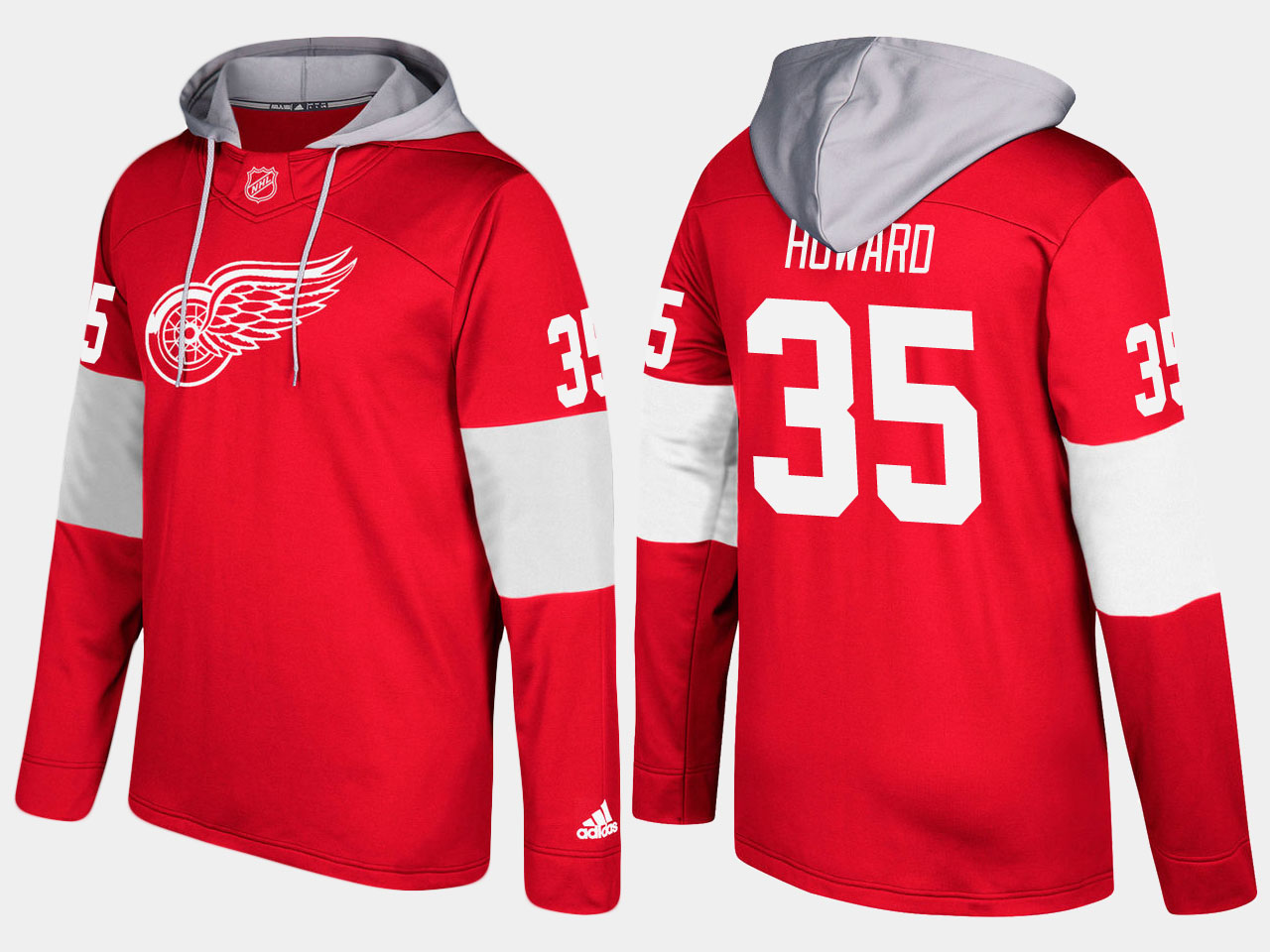 NHL Men Detroit red wings 35 jimmy howard red hoodie